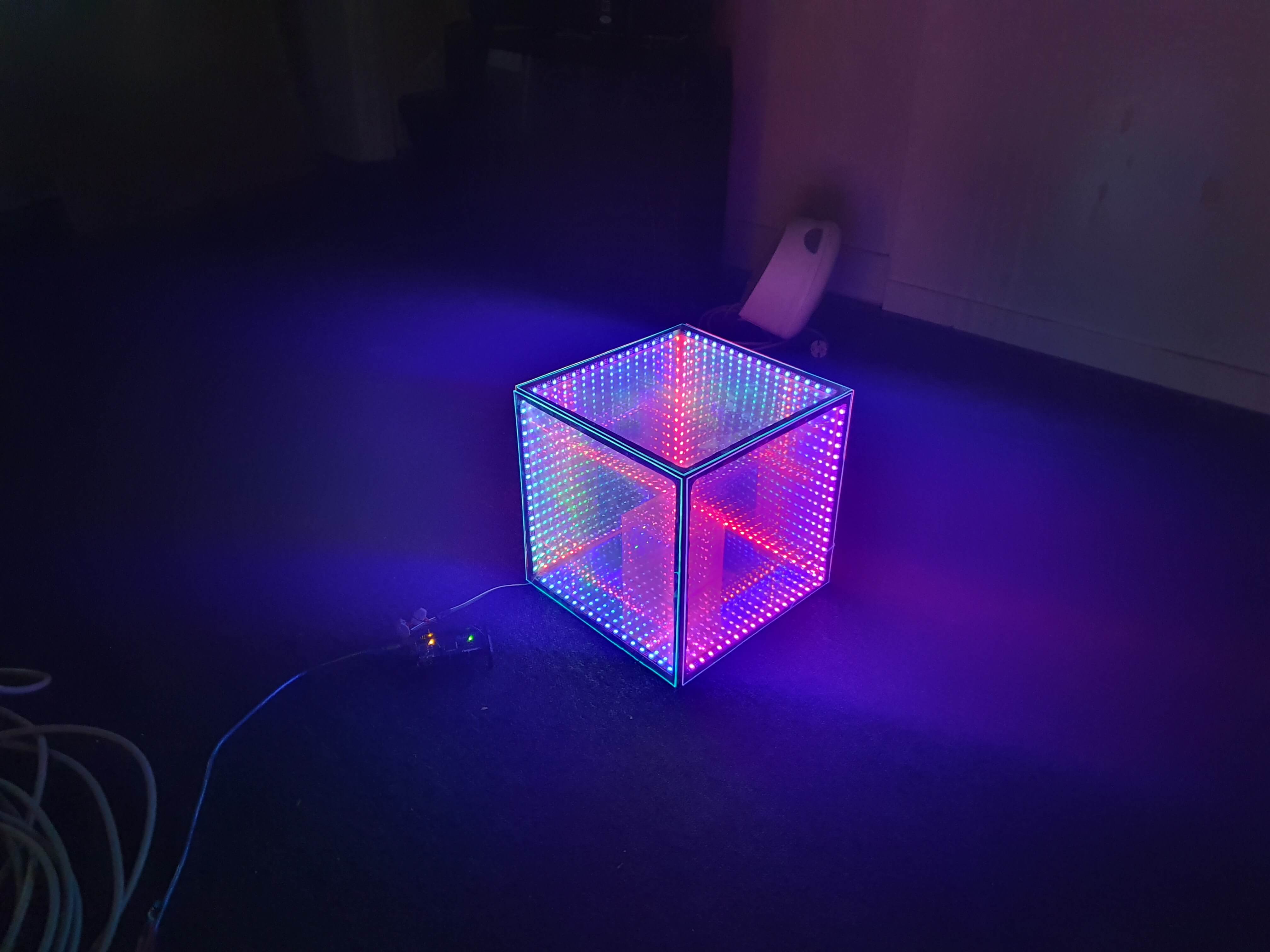 Hypercube with a small cube inside far away view Hypercube with a small cube inside far away view