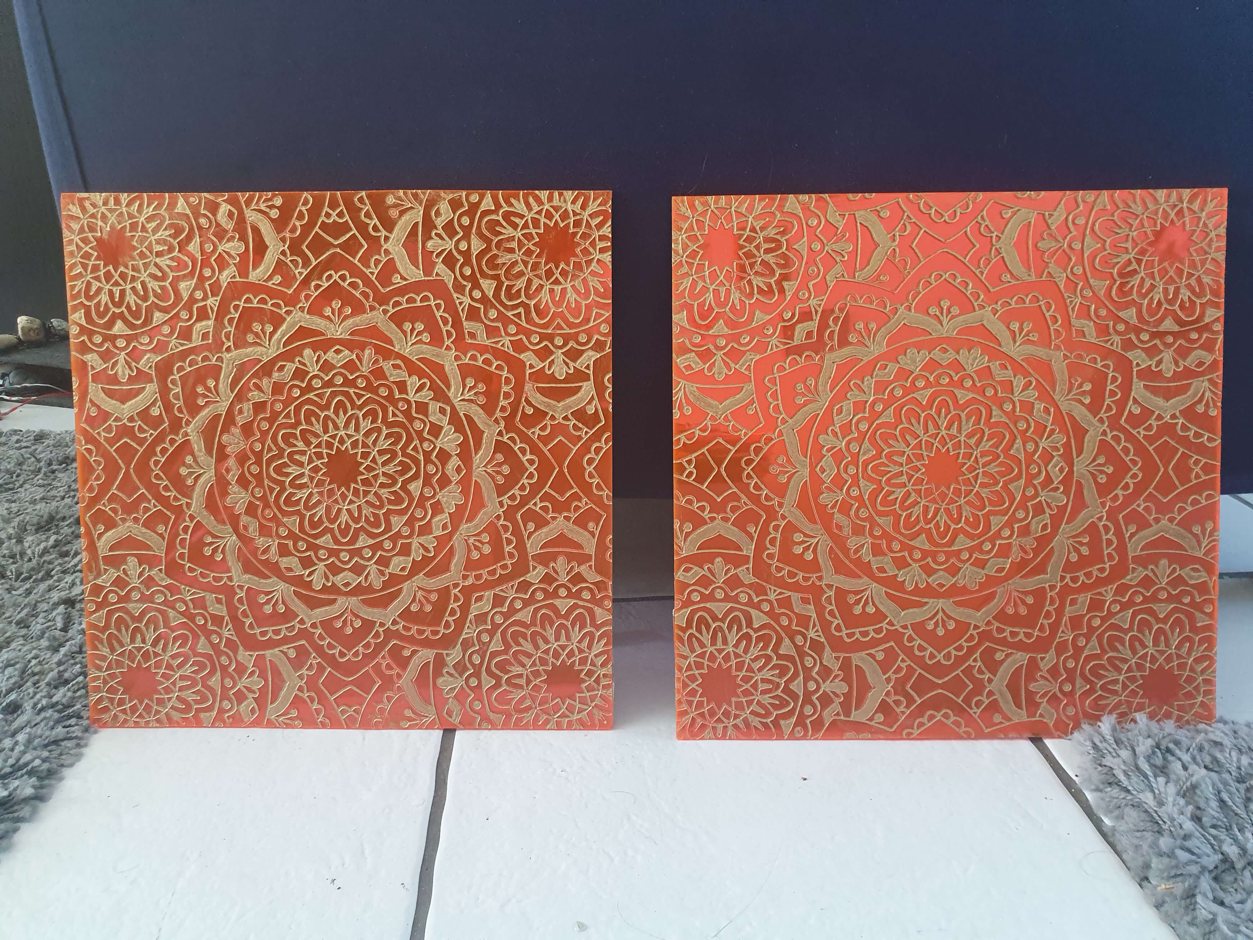 Orange Mandala Engraving with gold filling Orange Mandala Engraving with gold filling